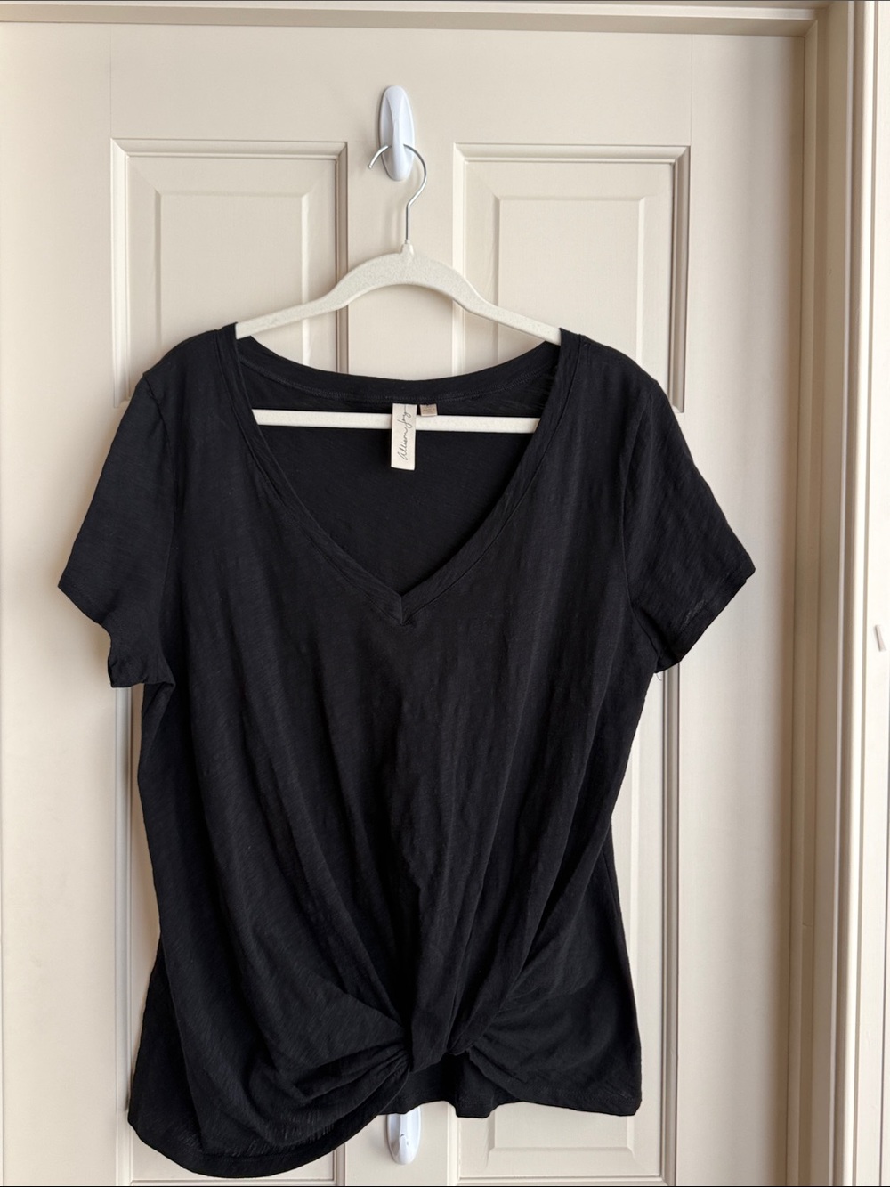 Allison Joy Black V-Neck Short Sleeve Knot Front Tee